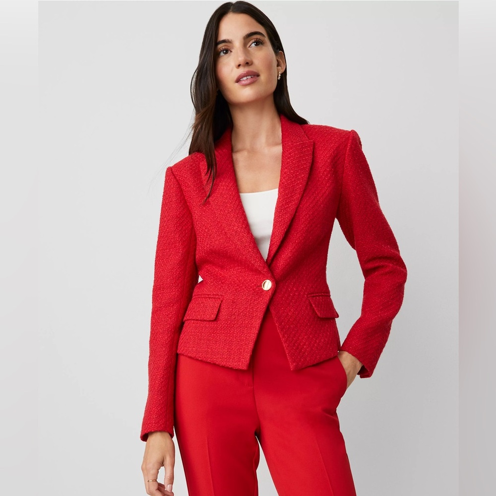 Red Petite Tweed Fitted Blazer NWT